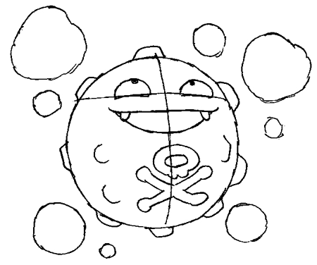 Step 4 : Drawing Koffing from Pokemon in Simple Steps Tutorial