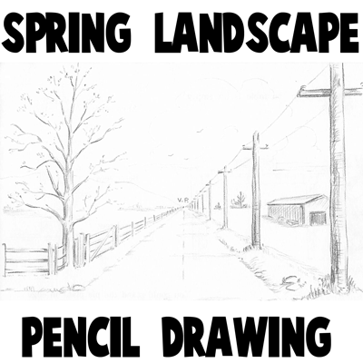 How to Draw Spring Landscape Scene in One Point Perspective Drawing Tutorial