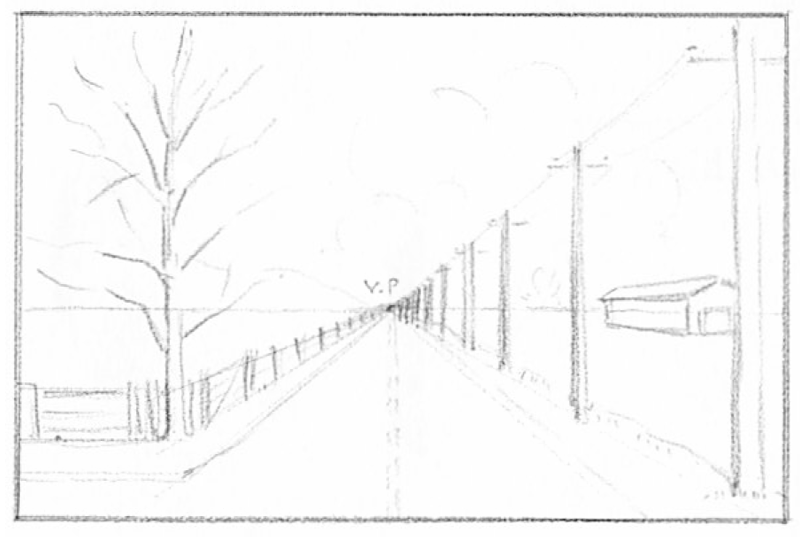 one point perspective drawing landscape