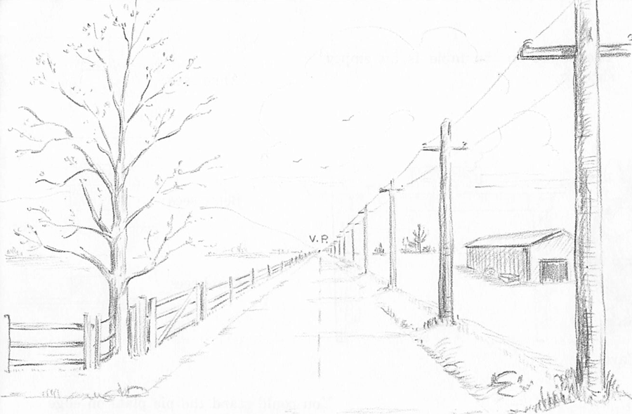 How to Draw Spring Landscape Scene in One Point Perspective Drawing Tutorial