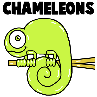 How to Draw Cartoon Chameleons with Easy Step by Step Drawing Lesson
