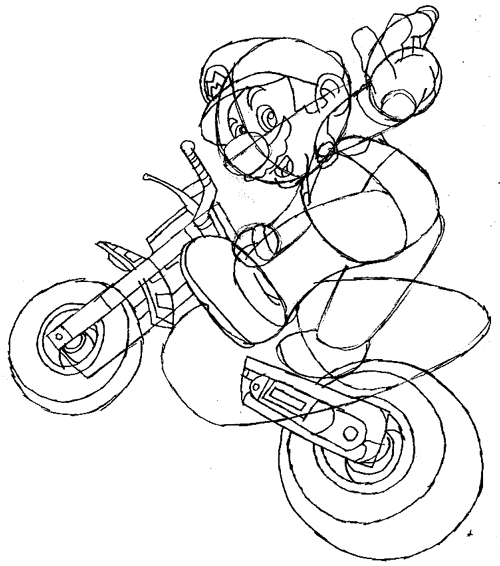 Step 10 : Drawing Mario on Motorcycle Dirt Bike