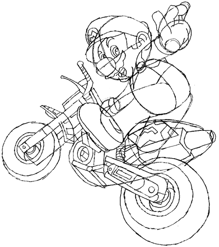 Step 11 : Drawing Mario on Motorcycle Dirt Bike