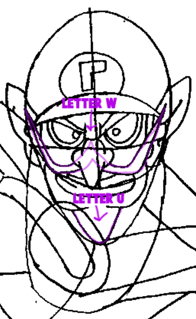 Step 3 How to Draw Waluigi's Face