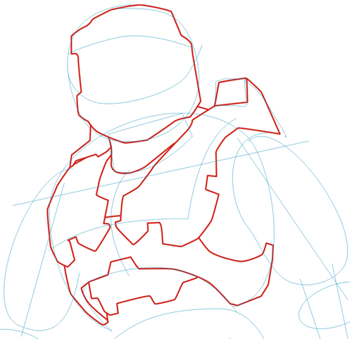 Step 2 : Drawing Master Chief from Halo in Easy Steps Lesson