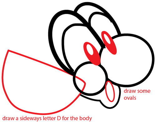 Step 4 : Drawing Nintendo's Baby Yoshi Easy Steps Lesson