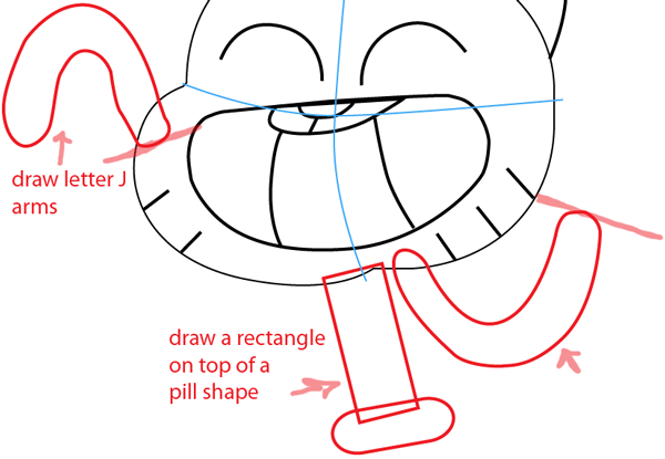 Step 5 : Drawing Gumball from the Amazing Adventures of Gumball Easy Steps Lesson