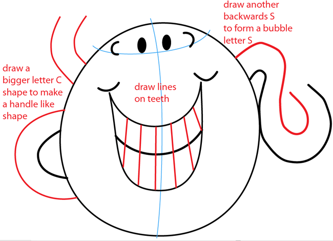 Step 5 : Drawing Mr. Tickle from Mr. Men Children's Book Series Easy Steps Lesson