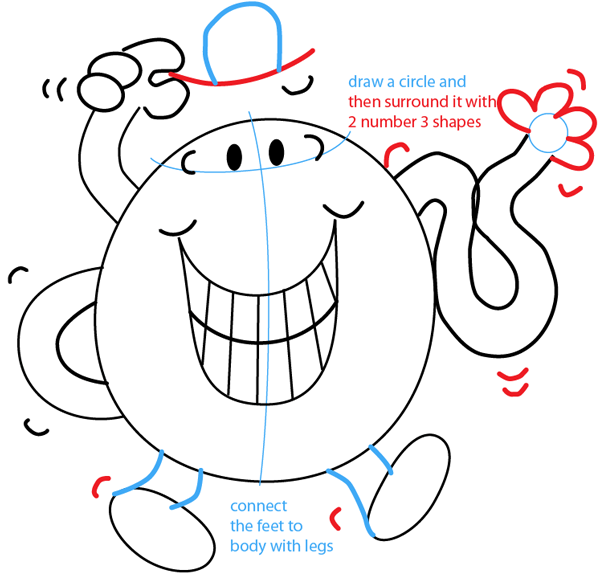 Step 7 : Drawing Mr. Tickle from Mr. Men Children's Book Series Easy Steps Lesson
