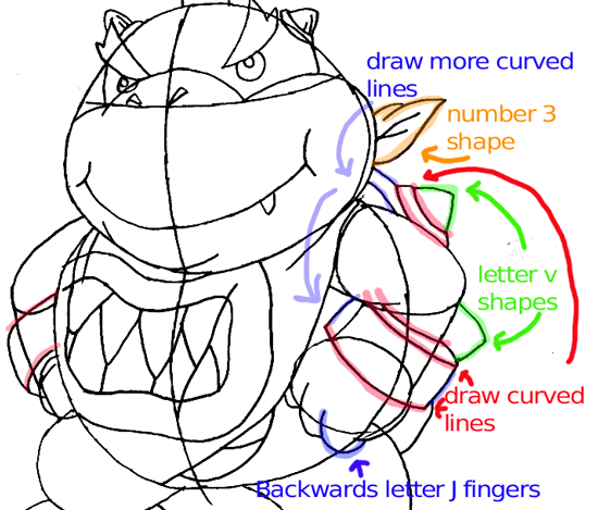 Step 10 : Drawing Bowser Jr. in Easy Steps Lesson