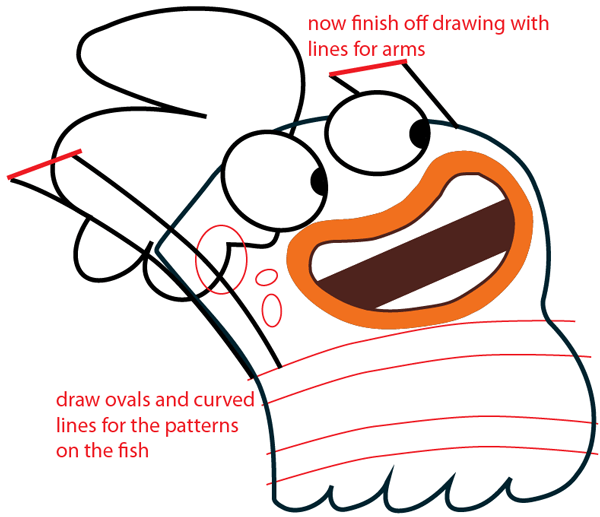 Step 10 : Drawing Milo from Disney's Fish Hooks Easy Steps Lesson