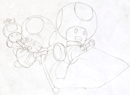 Step 17 : Drawing Toad and Toadette from Wii Mario Kart in Easy Steps Lesson