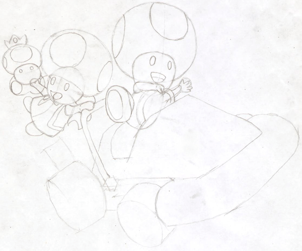 Step 19 : Drawing Toad and Toadette from Wii Mario Kart in Easy Steps Lesson