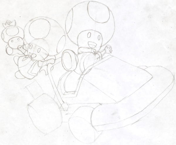 Step 20 : Drawing Toad and Toadette from Wii Mario Kart in Easy Steps Lesson