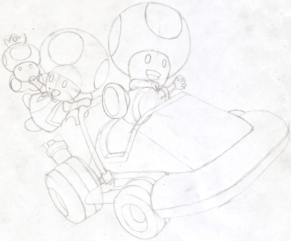 Step 22 : Drawing Toad and Toadette from Wii Mario Kart in Easy Steps Lesson