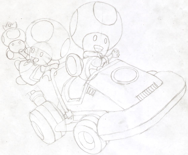 Step 24 : Drawing Toad and Toadette from Wii Mario Kart in Easy Steps Lesson