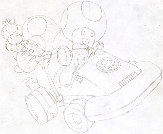 Step 25 : Drawing Toad and Toadette from Wii Mario Kart in Easy Steps Lesson