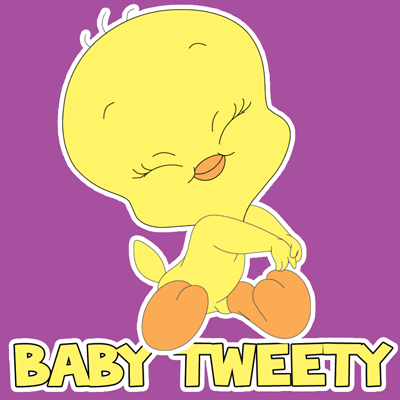 How to draw Baby Tweety Bird from TinyToons Adventures with easy step by step drawing tutorial