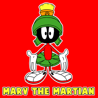 How to draw Marvin the Martian from Looney Tunes with easy step by step drawing tutorial