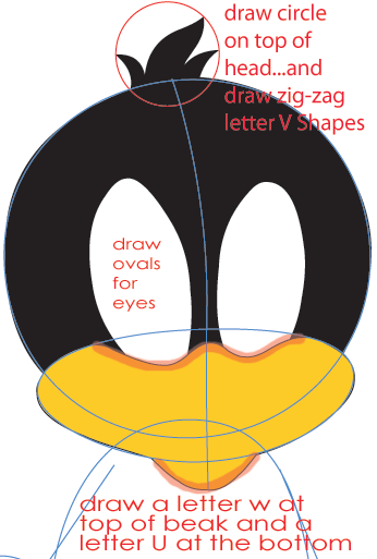 Step 4 : Drawing Baby Daffy Duck from TinyToons Adventures Easy Steps Lesson