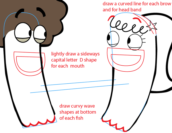 Step 5 : Drawing Oscar and Bea from Disney's Fish Hooks Easy Steps Lesson