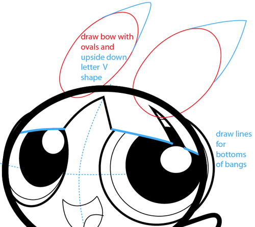 Step 5 : Drawing Blossom from Powerpuff Girls Easy Steps Lesson