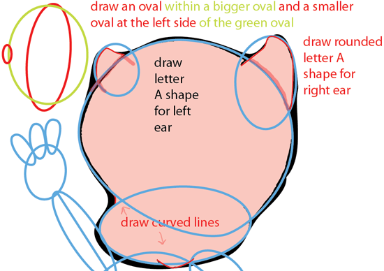 Step 5 : Drawing Porky Pig from Looney Tunes Easy Steps Lesson