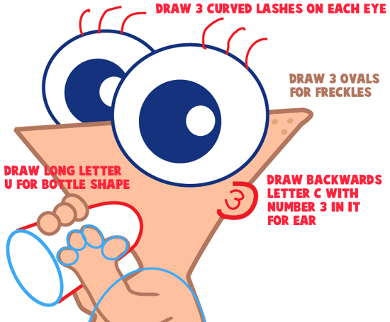 Step 6 : Drawing Baby Phineas from Phineas and Ferb Easy Steps Lesson