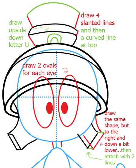 Step 6 : Drawing Marvin the Martian from Looney Tunes Easy Steps Lesson