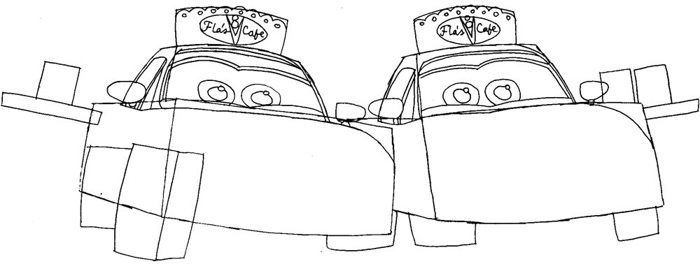 Step 6 : Drawing Mia and Tia from Pixar's Cars Easy Steps Lesson
