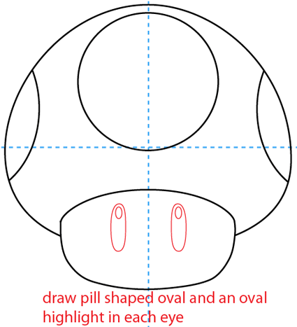 Step 6 : Drawing the Mushroom from Nintendo's Super Mario Bros Easy Steps Lesson
