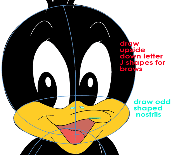 Step 7 : Drawing Baby Daffy Duck from TinyToons Adventures Easy Steps Lesson