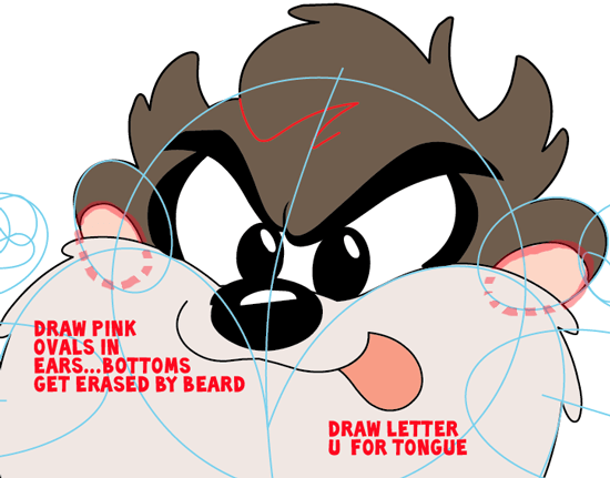 Step 7: Drawing Baby Taz from TinyToons Adventures Easy Steps Lesson