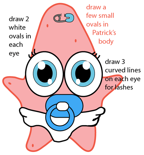 Step 7 : Drawing Baby Patrick Star from SpongeBob SquarePants Easy Steps Lesson
