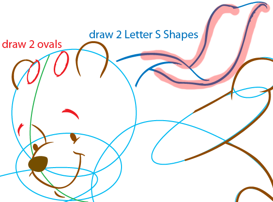 Step 7 : Drawing Pooh the Bear from Winnie the Pooh Easy Steps Lesson