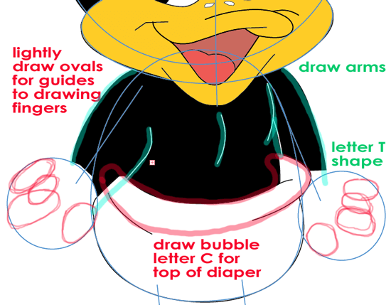 Step 8 : Drawing Baby Daffy Duck from TinyToons Adventures Easy Steps Lesson