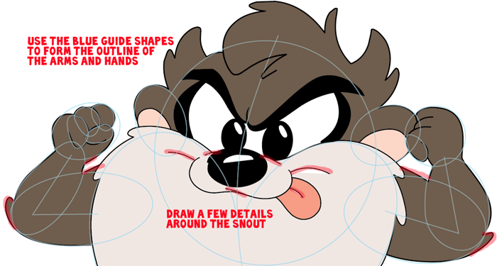 Step 8 : Drawing Baby Taz from TinyToons Adventures Easy Steps Lesson