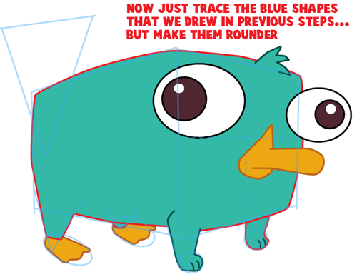 Step 8 : Drawing Baby Perry the Platypus from Phineas and Ferb Easy Steps Lesson