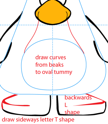 Step 8 : Drawing Normal Penguin from Club Penguin Easy Steps Lesson