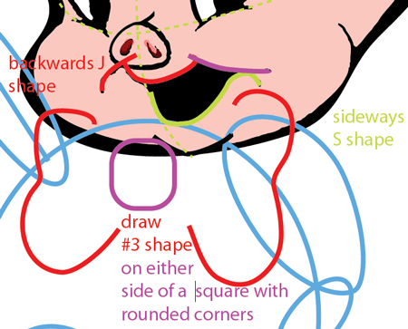 Step 8 : Drawing Porky Pig from Looney Tunes Easy Steps Lesson