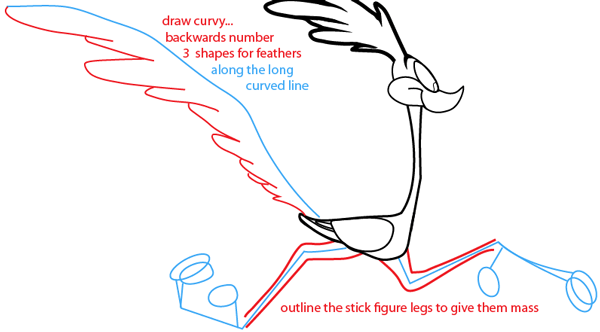 Step 8 : Drawing Road Runner from Looney Tunes Easy Steps Lesson