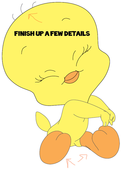 Step 9 : Drawing Baby Tweety Bird from TinyToons Adventures Easy Steps Lesson
