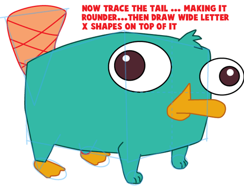 Step 9 : Drawing Baby Perry the Platypus from Phineas and Ferb Easy Steps Lesson