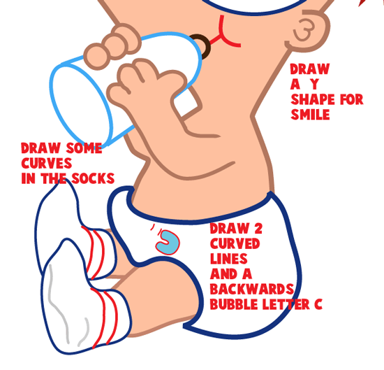 Step 11 : Drawing Baby Phineas from Phineas and Ferb Easy Steps Lesson