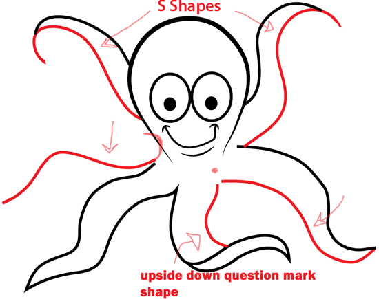 Step 5 : Drawing Cartoon Octopus Easy Steps Lesson