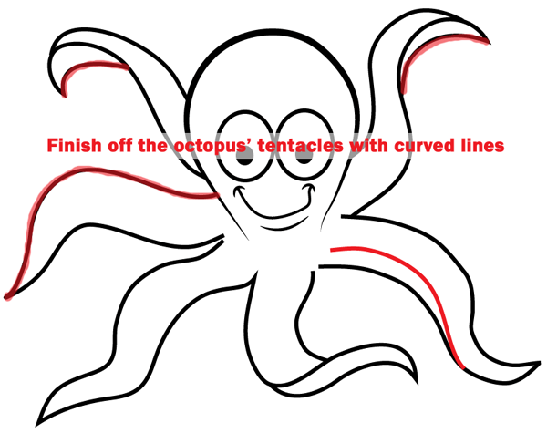 Step 6 : Drawing Cartoon Octopus Easy Steps Lesson