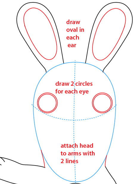 Step 7 : Drawing Rabbid from the game Rayman Raving Rabbids Easy Steps Lesson