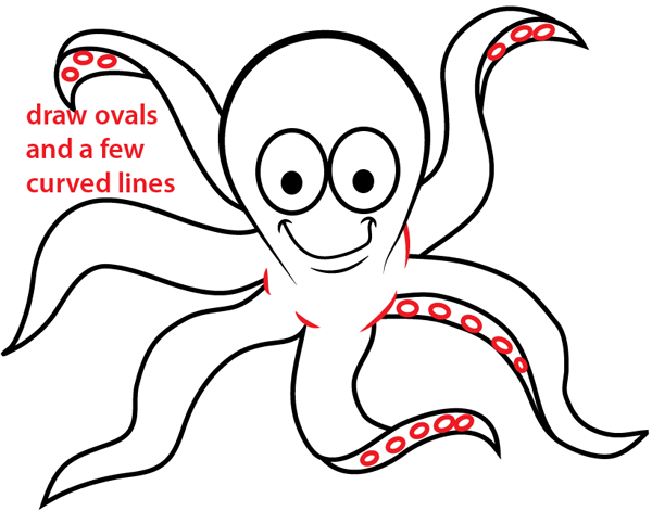 Step 7 : Drawing Cartoon Octopus Easy Steps Lesson