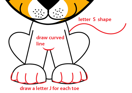 Step 8 : Drawing Cartoon Baby Tiger Easy Steps Lesson