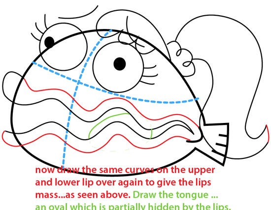 Step 8 : Drawing Clamantha from Fish Hooks Easy Steps Lesson